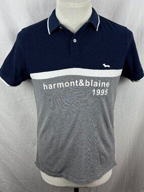 Harmont & Blaine 1995 Polo Shirt Navy Gray Colorblock Cotton Men's Medium M